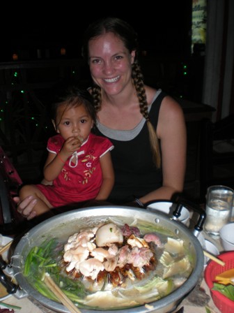 Sabai and Andrea at dinner, see us glisten from BBQ in April!