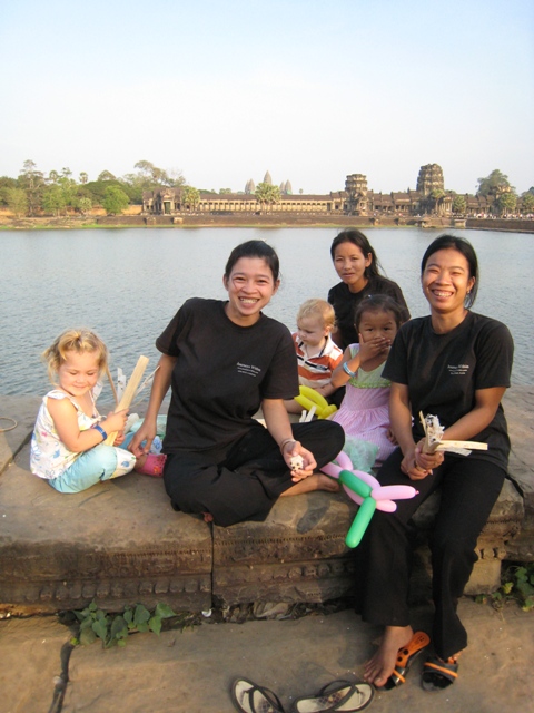 at-angkor-wat Callie, Toung, Couper, Kai-o, Sray Nut and Mom at Angkor Wat
