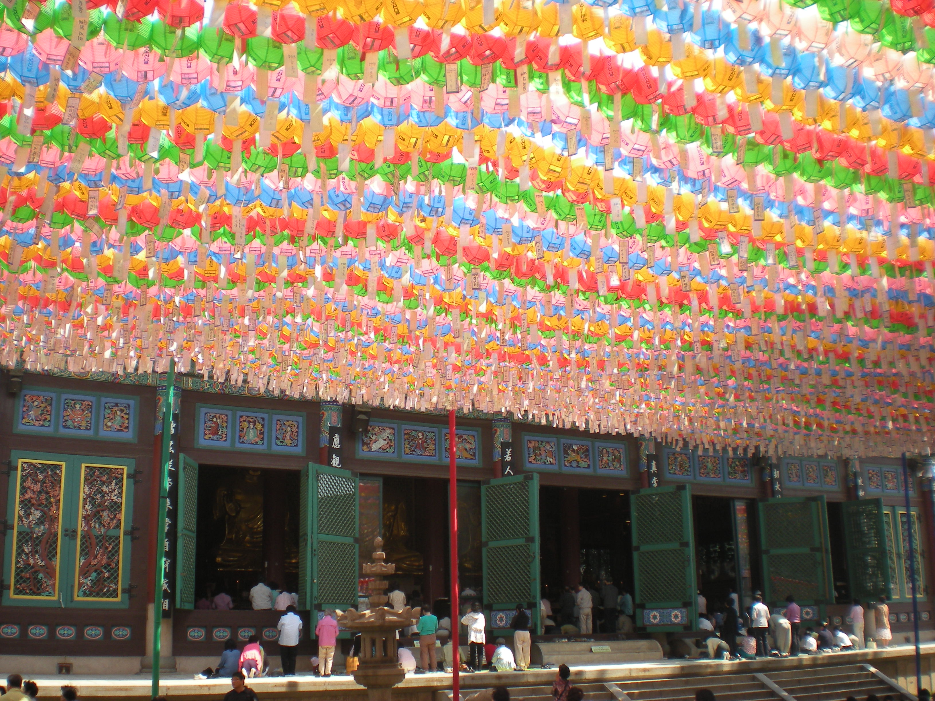 Colorful lanterns in front of the temple