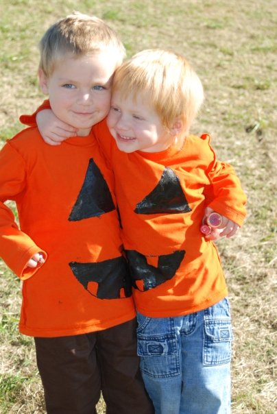 Couper and Gavin in their Pumpkin shirt made by Andrea and Callie