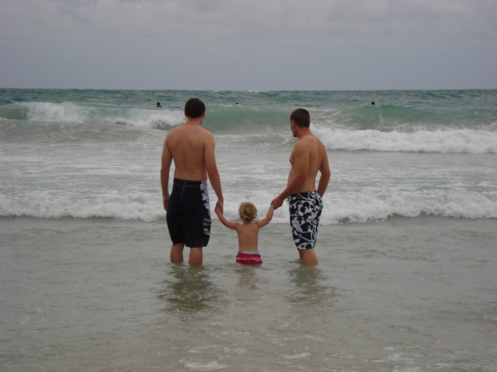 callie and boys at ocean